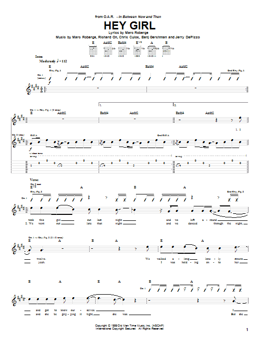 O.A.R. Hey Girl Sheet Music Notes & Chords for Guitar Tab - Download or Print PDF