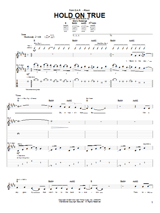 O.A.R. Hold On True Sheet Music Notes & Chords for Guitar Tab - Download or Print PDF