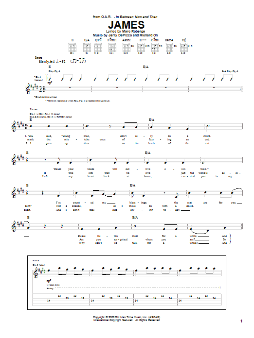 O.A.R. James Sheet Music Notes & Chords for Guitar Tab - Download or Print PDF