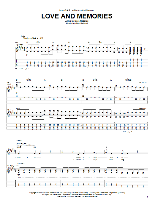 O.A.R. Love and Memories Sheet Music Notes & Chords for Guitar Tab - Download or Print PDF O.A.R. Love and Memories Sheet Music Notes & Chords for Guitar Tab - Download or Print PDF