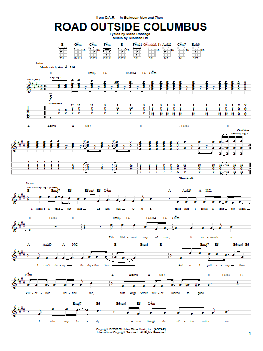 O.A.R. Road Outside Columbus Sheet Music Notes & Chords for Guitar Tab - Download or Print PDF