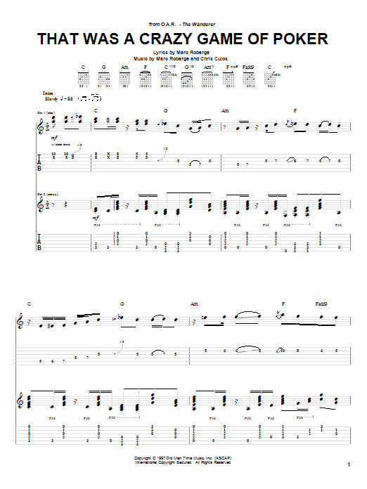 O.A.R. That Was A Crazy Game Of Poker Sheet Music Notes & Chords for Guitar Tab - Download or Print PDF