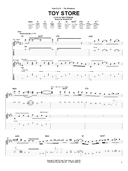 O.A.R. Toy Store Sheet Music Notes & Chords for Guitar Tab - Download or Print PDF