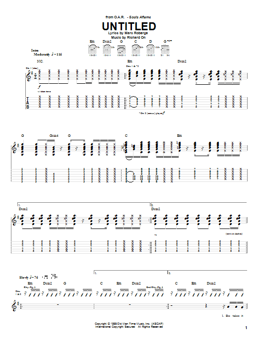 O.A.R. Untitled Sheet Music Notes & Chords for Guitar Tab - Download or Print PDF