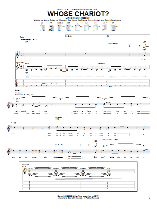 O.A.R. Whose Chariot? Sheet Music Notes & Chords for Guitar Tab - Download or Print PDF