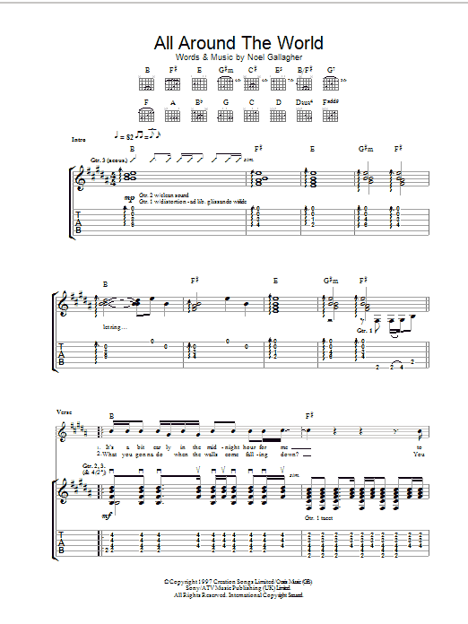 Oasis All Around The World Sheet Music Notes & Chords for Keyboard - Download or Print PDF