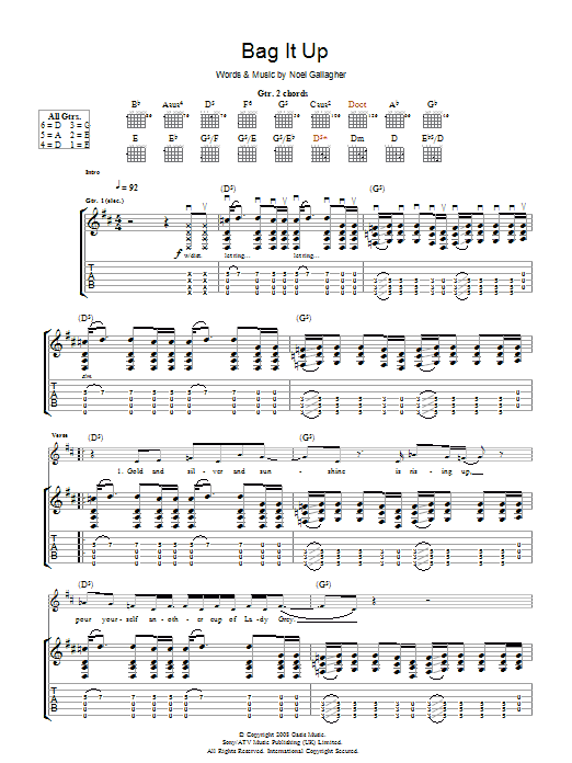 Oasis Bag It Up Sheet Music Notes & Chords for Melody Line, Lyrics & Chords - Download or Print PDF