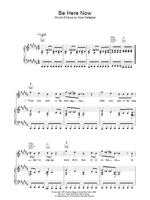 Oasis Be Here Now Sheet Music Notes & Chords for Melody Line, Lyrics & Chords - Download or Print PDF