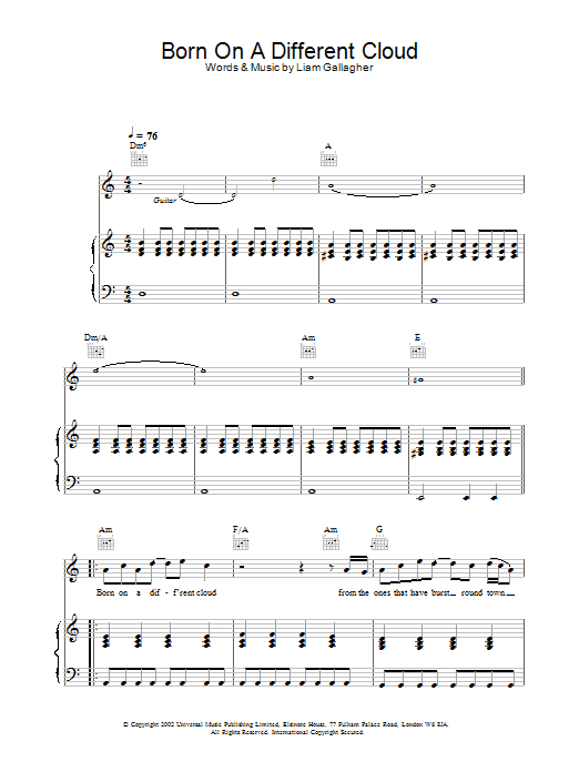 Oasis Born On A Different Cloud Sheet Music Notes & Chords for Guitar Tab - Download or Print PDF