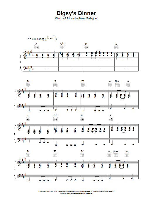 Oasis Digsy's Dinner Sheet Music Notes & Chords for Guitar Tab - Download or Print PDF