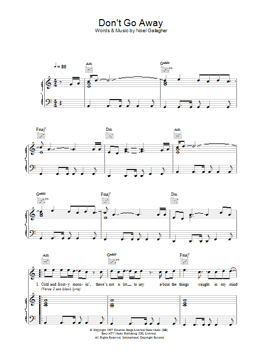 Oasis Don't Go Away Sheet Music Notes & Chords for Guitar Tab - Download or Print PDF