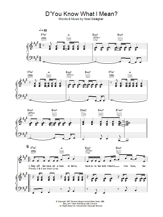 Oasis D'You Know What I Mean? Sheet Music Notes & Chords for Keyboard - Download or Print PDF