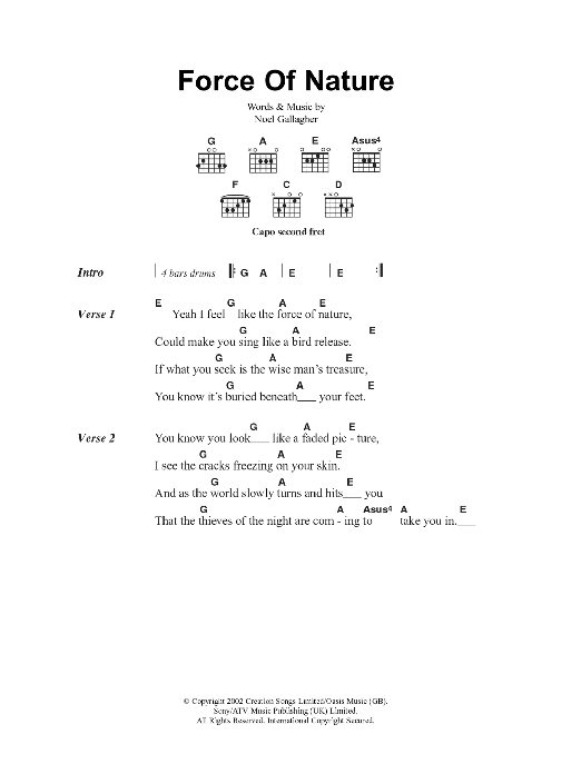 Oasis Force Of Nature Sheet Music Notes & Chords for Lyrics Only - Download or Print PDF