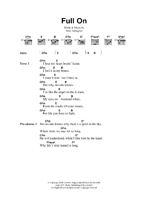 Oasis Full On Sheet Music Notes & Chords for Lyrics & Chords - Download or Print PDF Oasis Full On Sheet Music Notes & Chords for Lyrics & Chords - Download or Print PDF