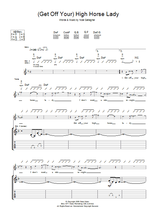 Oasis (Get Off Your) High Horse Lady Sheet Music Notes & Chords for Piano, Vocal & Guitar - Download or Print PDF