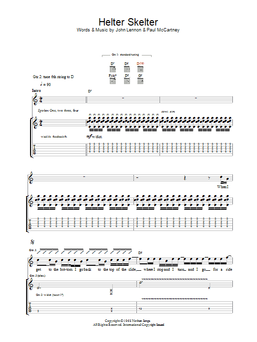 Oasis Helter Skelter Sheet Music Notes & Chords for Lyrics & Chords - Download or Print PDF