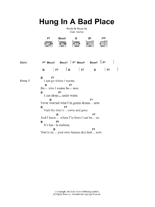 Oasis Hung In A Bad Place Sheet Music Notes & Chords for Lyrics Only - Download or Print PDF