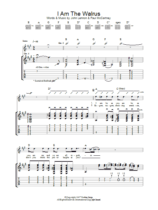 Oasis I Am The Walrus Sheet Music Notes & Chords for Guitar Tab - Download or Print PDF