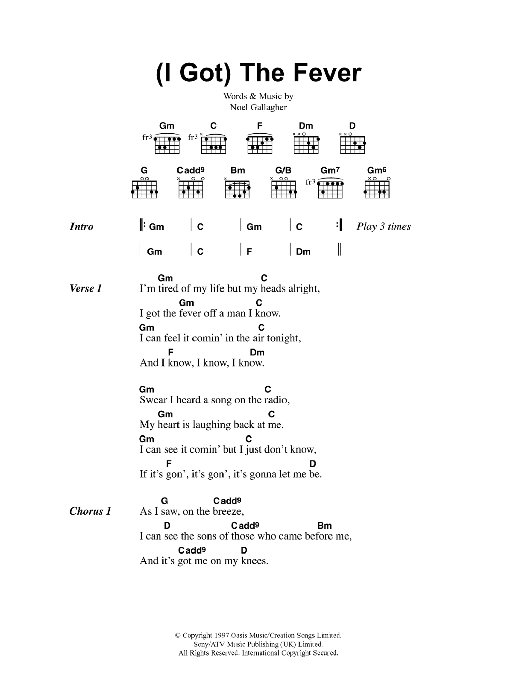 Oasis (I Got) The Fever Sheet Music Notes & Chords for Lyrics & Chords - Download or Print PDF