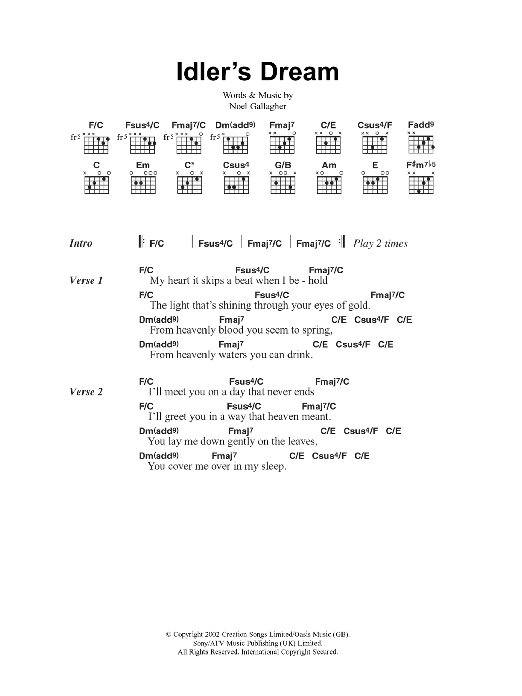 Oasis Idler's Dream Sheet Music Notes & Chords for Lyrics Only - Download or Print PDF