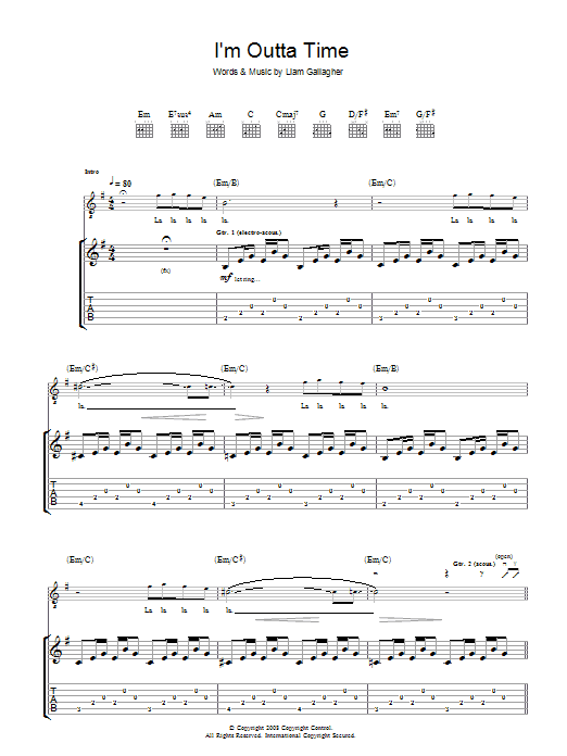 Oasis I'm Outta Time Sheet Music Notes & Chords for Lyrics & Chords - Download or Print PDF