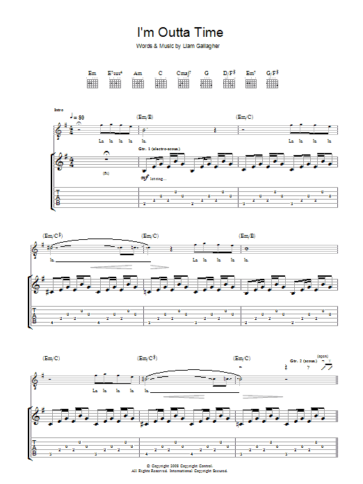 Oasis I'm Outta Time Sheet Music Notes & Chords for Guitar Tab - Download or Print PDF