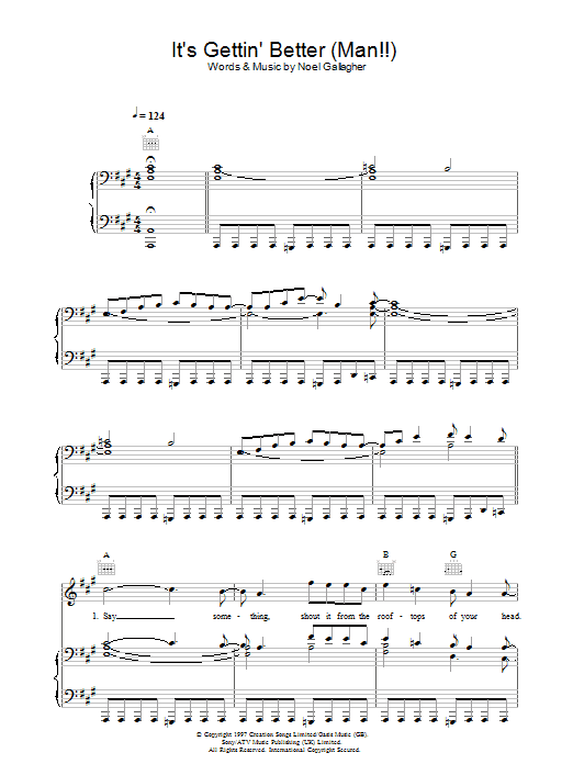 Oasis It's Gettin' Better (Man!!) Sheet Music Notes & Chords for Lyrics & Chords - Download or Print PDF