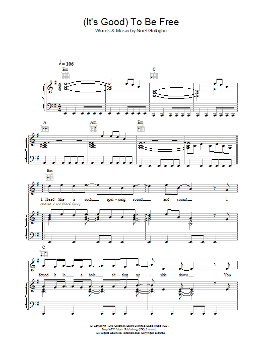 Oasis (It's Good) To Be Free Sheet Music Notes & Chords for Guitar Tab - Download or Print PDF