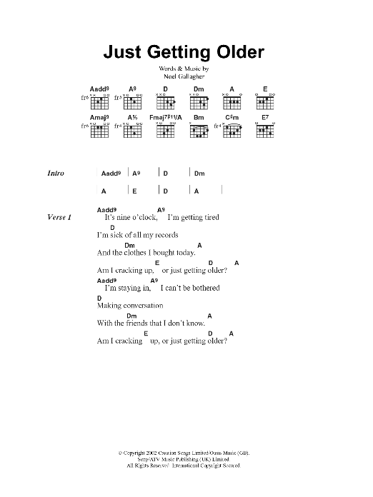 Oasis Just Getting Older Sheet Music Notes & Chords for Lyrics Only - Download or Print PDF