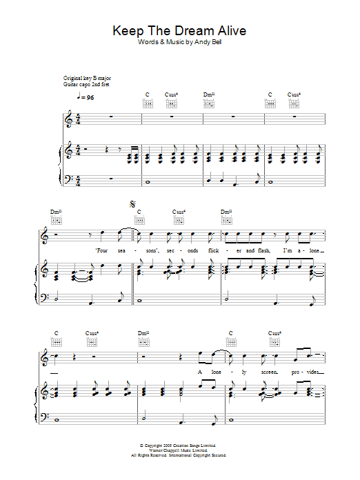 Oasis Keep The Dream Alive Sheet Music Notes & Chords for Piano, Vocal & Guitar (Right-Hand Melody) - Download or Print PDF