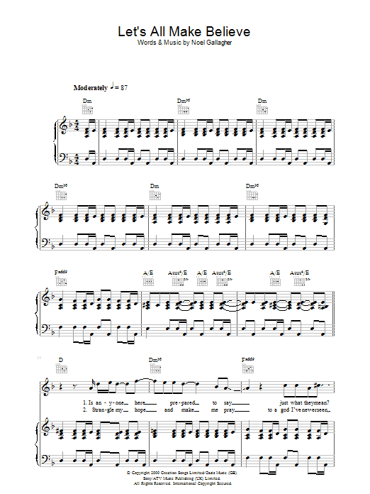 Oasis Let's All Make Believe Sheet Music Notes & Chords for Piano, Vocal & Guitar - Download or Print PDF