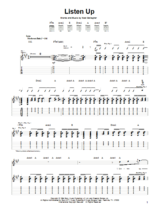 Oasis Listen Up Sheet Music Notes & Chords for Lyrics & Chords - Download or Print PDF Oasis Listen Up Sheet Music Notes & Chords for Lyrics & Chords - Download or Print PDF