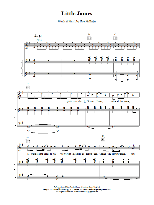 Oasis Little James sheet music notes and chords. Download Printable PDF.