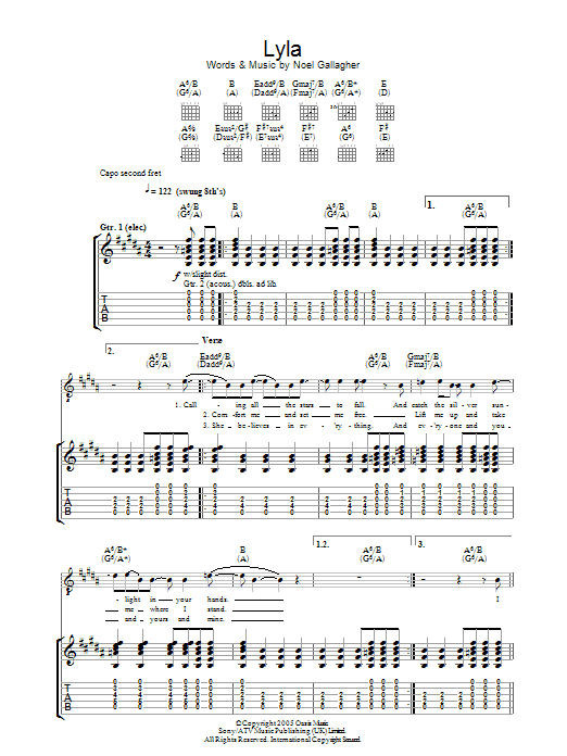 Oasis Lyla Sheet Music Notes & Chords for Lyrics & Chords - Download or Print PDF