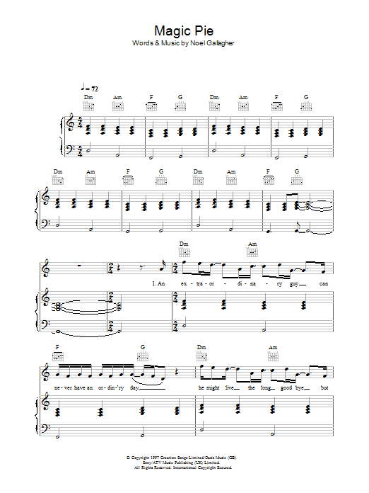 Oasis Magic Pie Sheet Music Notes & Chords for Lyrics & Chords - Download or Print PDF