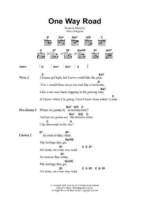 Oasis One Way Road Sheet Music Notes & Chords for Lyrics & Chords - Download or Print PDF