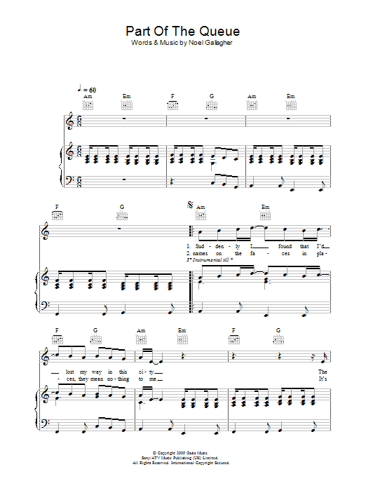 Oasis Part Of The Queue Sheet Music Notes & Chords for Lyrics & Chords - Download or Print PDF