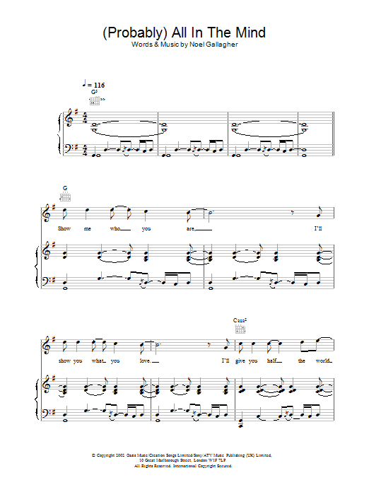 Oasis (Probably) All In The Mind Sheet Music Notes & Chords for Guitar Tab - Download or Print PDF