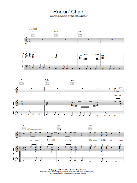Oasis Rockin' Chair Sheet Music Notes & Chords for Lyrics & Chords - Download or Print PDF
