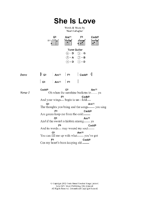 Oasis She Is Love Sheet Music Notes & Chords for Lyrics Only - Download or Print PDF