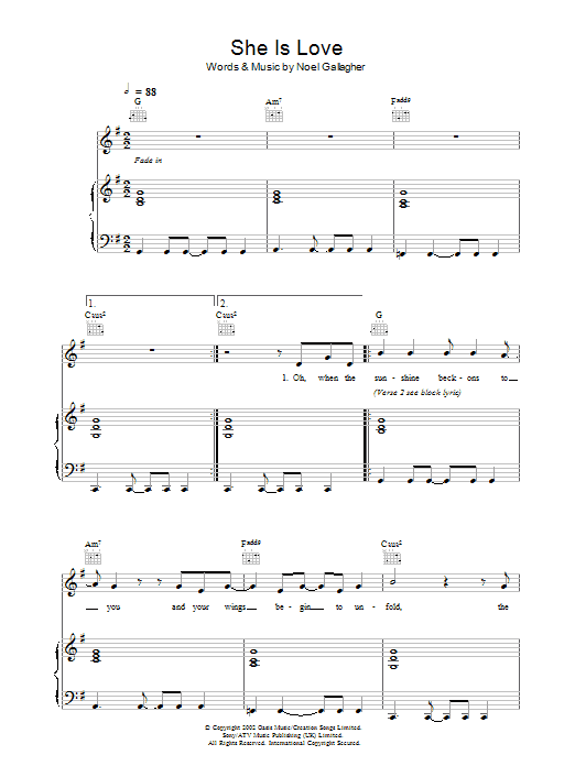 Oasis She Is Love Sheet Music Notes & Chords for Lyrics & Chords - Download or Print PDF
