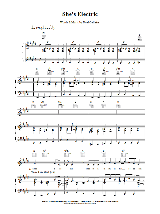 Oasis She's Electric Sheet Music Notes & Chords for Keyboard - Download or Print PDF