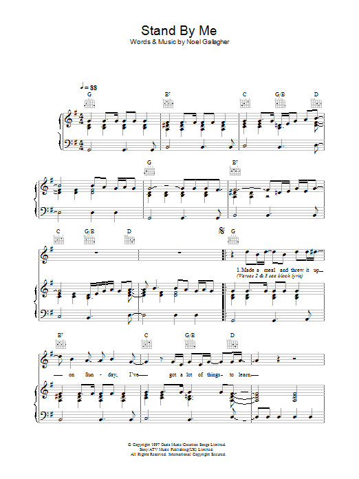 Oasis Stand By Me Sheet Music Notes & Chords for Lyrics & Chords - Download or Print PDF