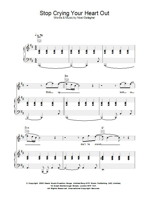 Oasis Stop Crying Your Heart Out Sheet Music Notes & Chords for Beginner Piano - Download or Print PDF