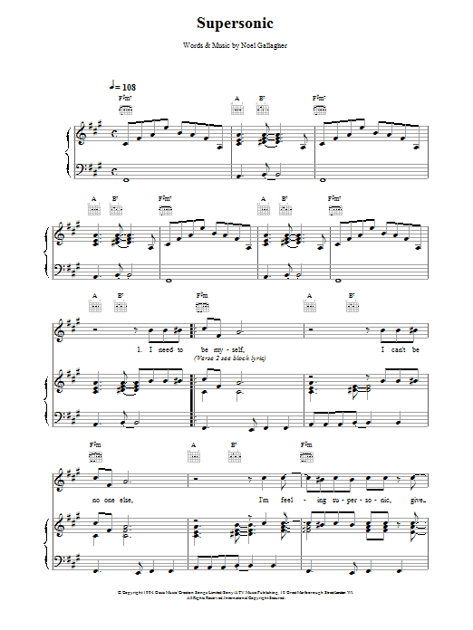 Oasis Supersonic Sheet Music Notes & Chords for Really Easy Piano - Download or Print PDF