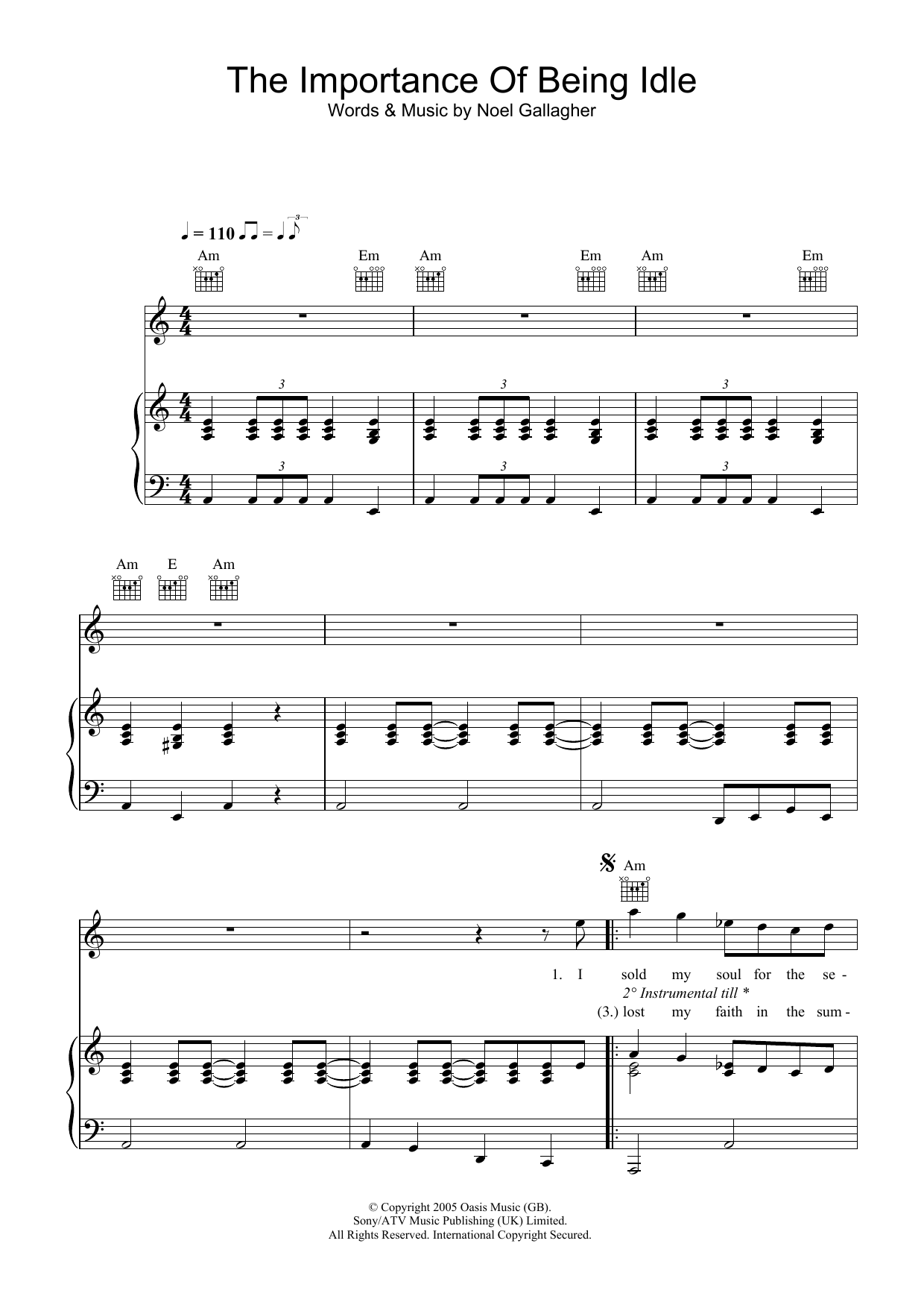 Oasis The Importance Of Being Idle Sheet Music Notes & Chords for Flute - Download or Print PDF