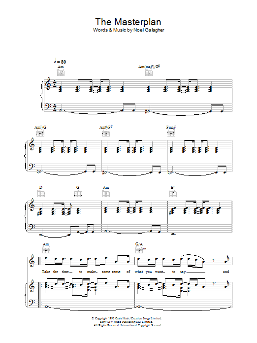 Oasis The Masterplan Sheet Music Notes & Chords for Beginner Piano - Download or Print PDF