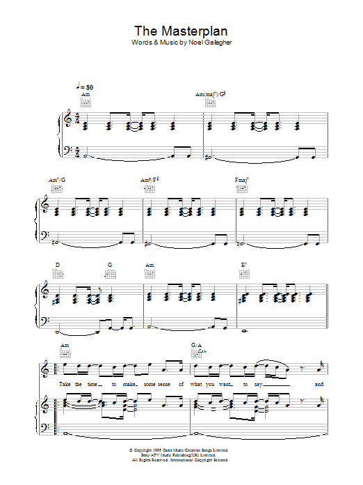 Oasis The Masterplan Sheet Music Notes & Chords for Keyboard - Download or Print PDF