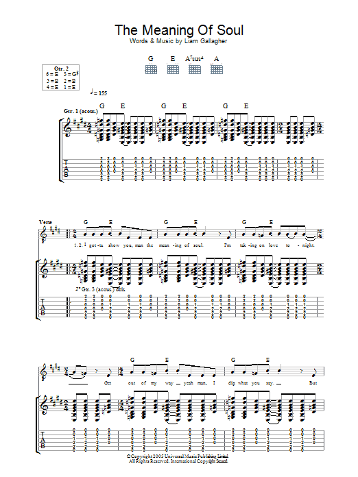 Oasis The Meaning Of Soul Sheet Music Notes & Chords for Piano, Vocal & Guitar (Right-Hand Melody) - Download or Print PDF