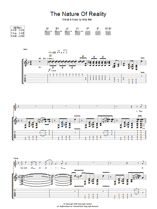 Oasis The Nature Of Reality Sheet Music Notes & Chords for Piano, Vocal & Guitar - Download or Print PDF